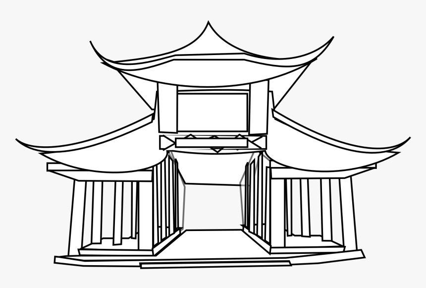 Net Clip Art Chinese Architecture Black White Line - Chinese Architecture Easy Drawing, HD Png Download, Free Download