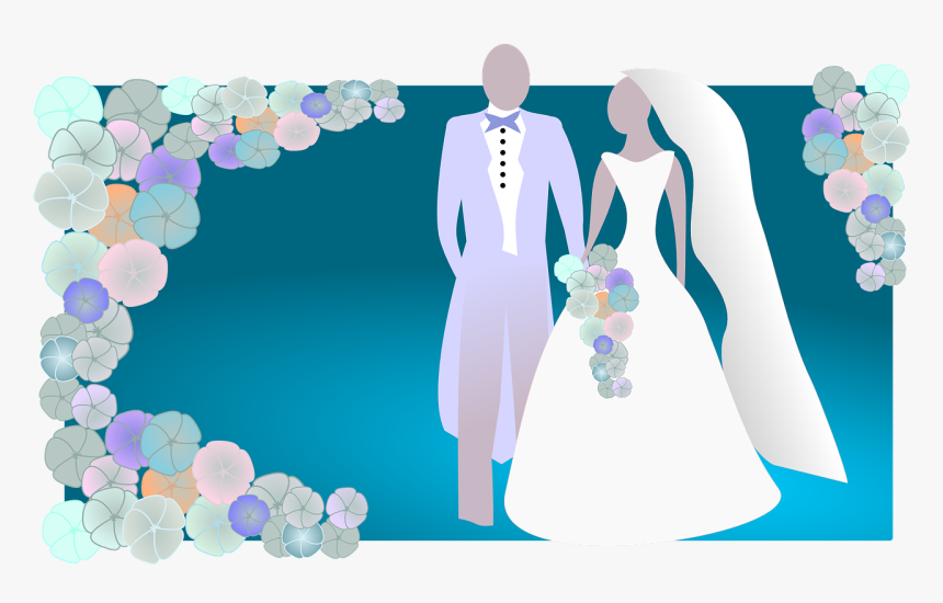 Casamento, Noiva, Noivo, Fundo Azul, Floral, Flores - Bride And Groom Animations, HD Png Download, Free Download