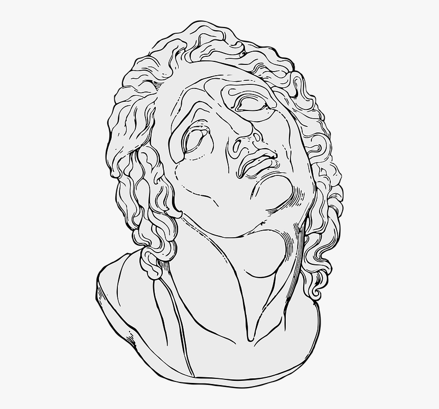 Statue, Greek, Bust, Face, Pain, Sculpture, Ancient - Greek Statue Line Art, HD Png Download, Free Download