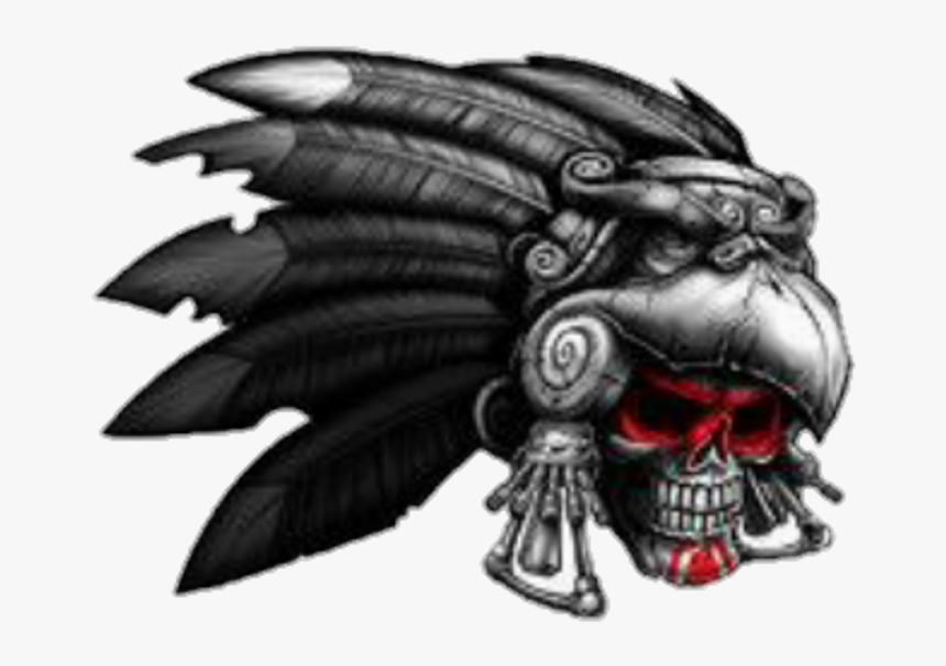 #indian #skull #feather #tattoo - Aztec Skull Tattoo Drawings, HD Png Download, Free Download