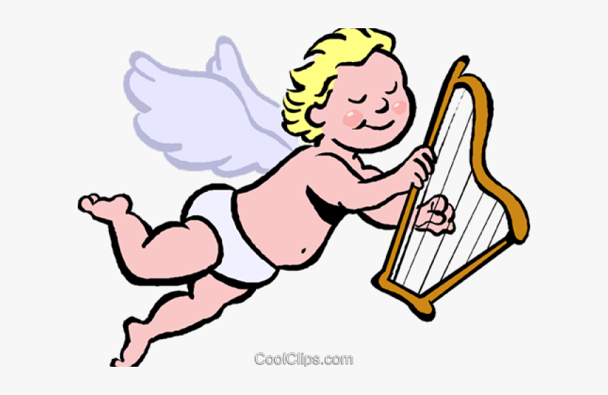 Harp Clipart Cupid - Angel Playing Harp Cartoon, HD Png Download, Free Download