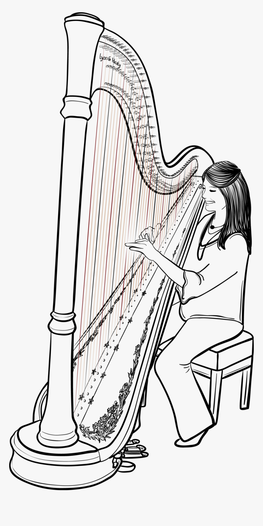 Clip Art Harp Drawing - Playing A Harp Drawing, HD Png Download, Free Download