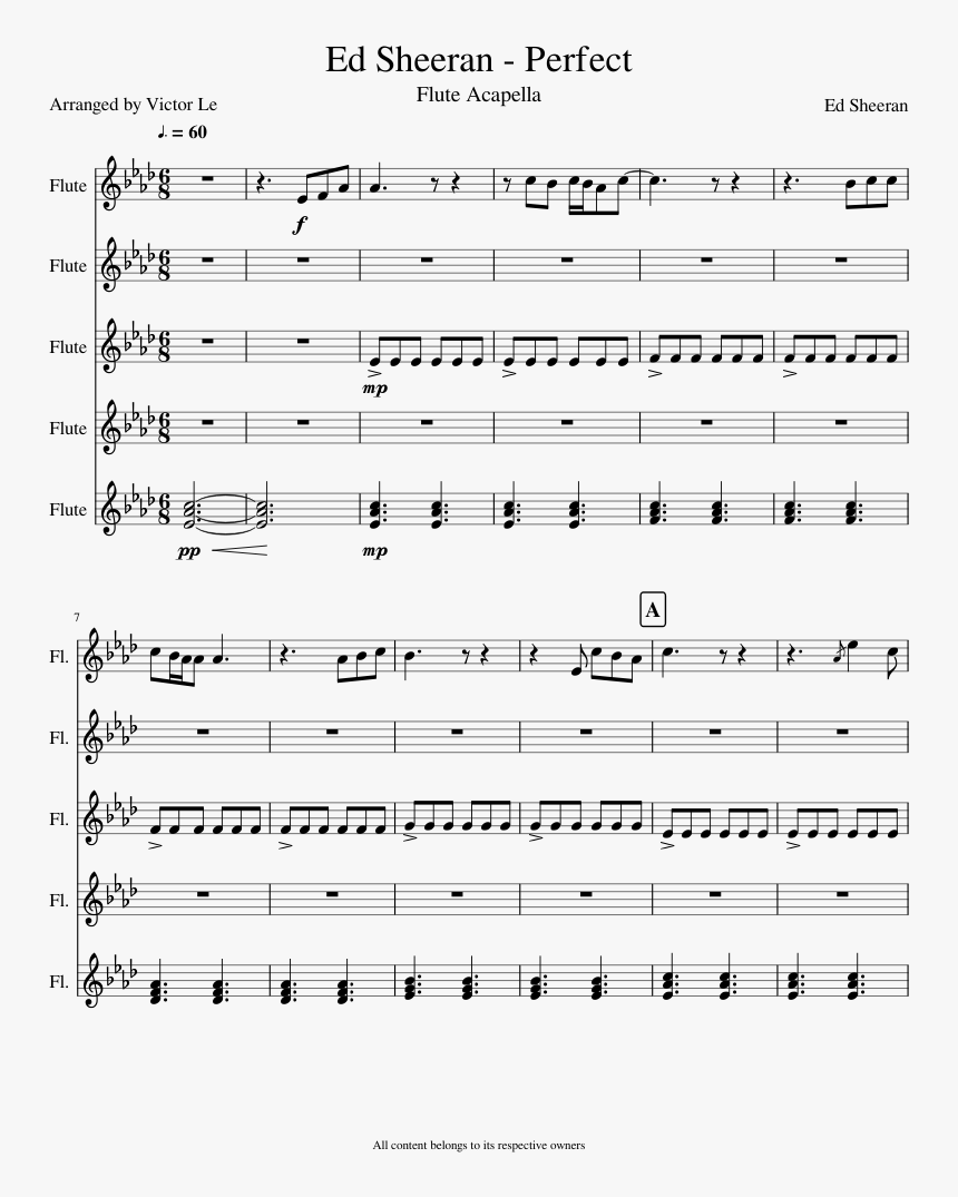 Perfect By Ed Sheeran - Perfect Ed Sheeran Flute Sheet Music, HD Png Download, Free Download