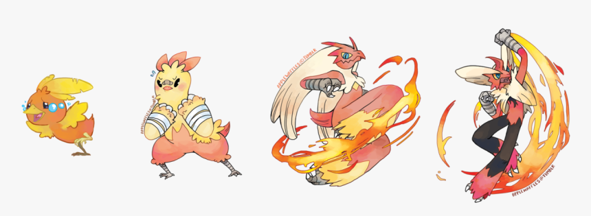 Combusken, Blaziken Y Mega Blaziken - Torchic Combusken Blaziken Mega Blaziken, HD Png Download, Free Download