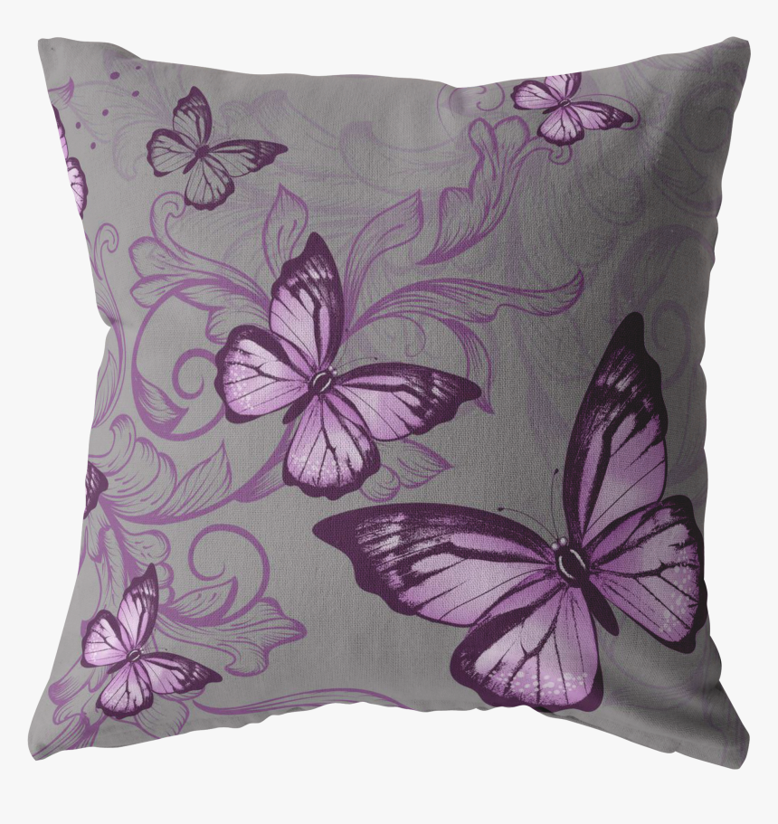 Purple Butterfly Pillow In Dark Grey - Cushion, HD Png Download, Free Download