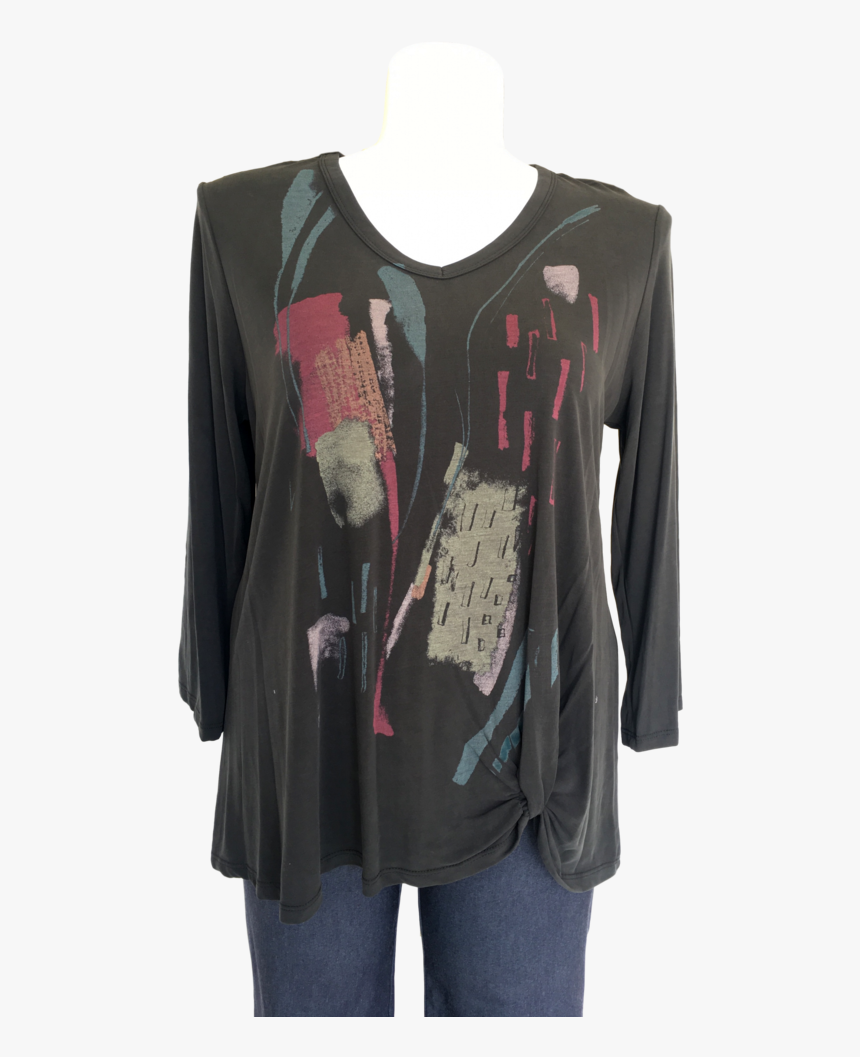 Modal Paint Stroke Printed Top With Gather At Hip In - Long-sleeved T ...