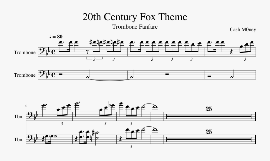Transparent Trombone Png - 20th Century Fox Intro Klaviernoten, Png Download, Free Download