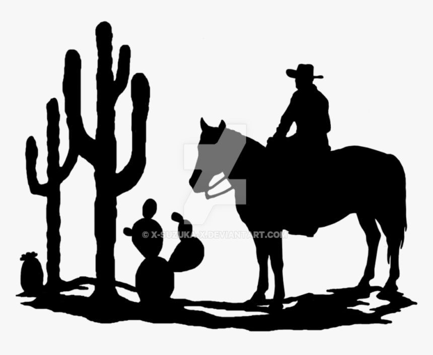 Transparent Western Horse Clipart - Cowboy Silhouette With Cactus, HD Png Download, Free Download