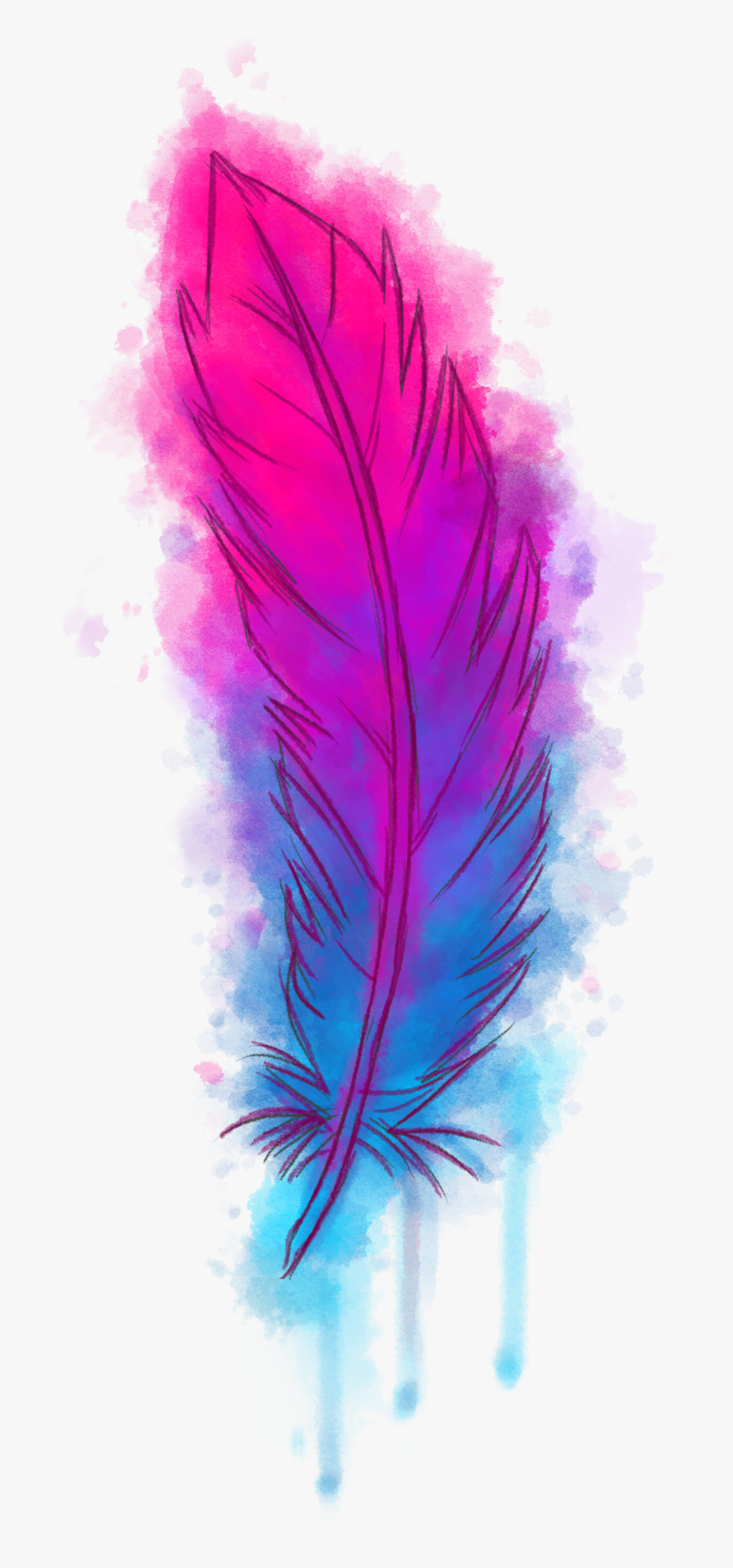 Feather Drawing Sticker Watercolor Painting - Transparent Background Watercolor Clipart, HD Png Download, Free Download