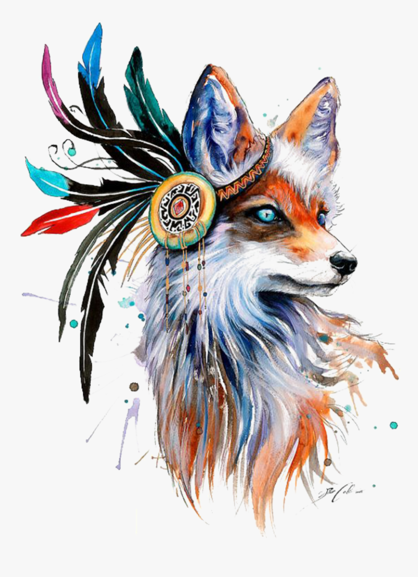 Mq Feather Fox Animal Animals Watercolor Png Png Drawing - Fox Art, Transparent Png, Free Download