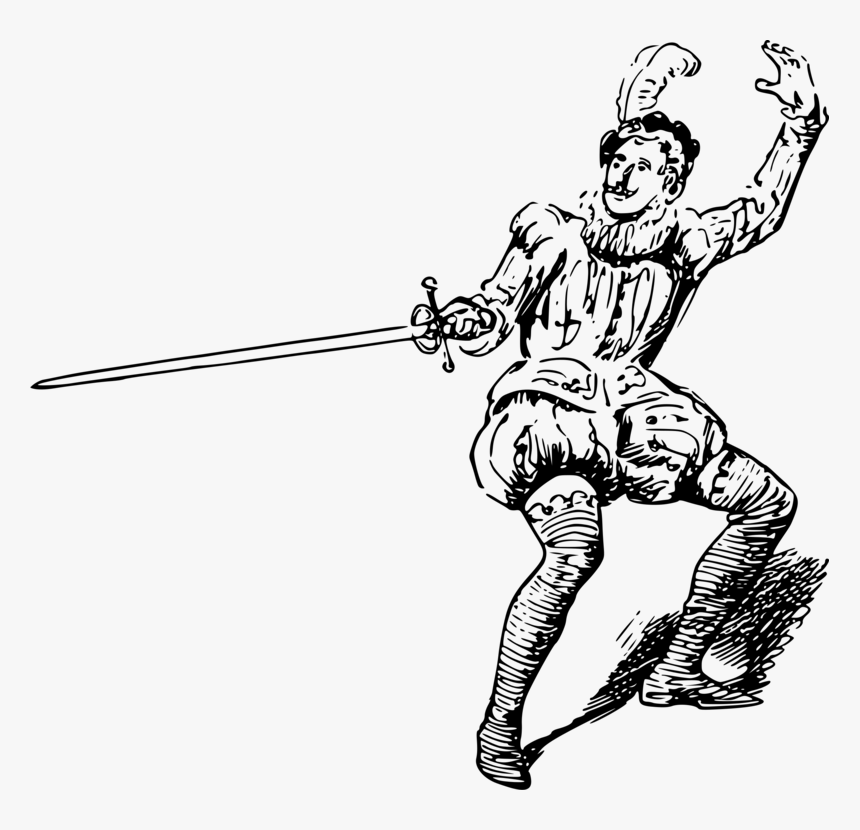 Art,monochrome Photography,figure Drawing - Person With Sword Drawing, HD Png Download, Free Download