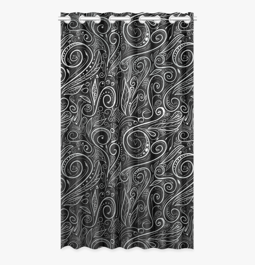 A Elegant Floral Damasks In Silver And Black New Window - Curtain, HD Png Download, Free Download
