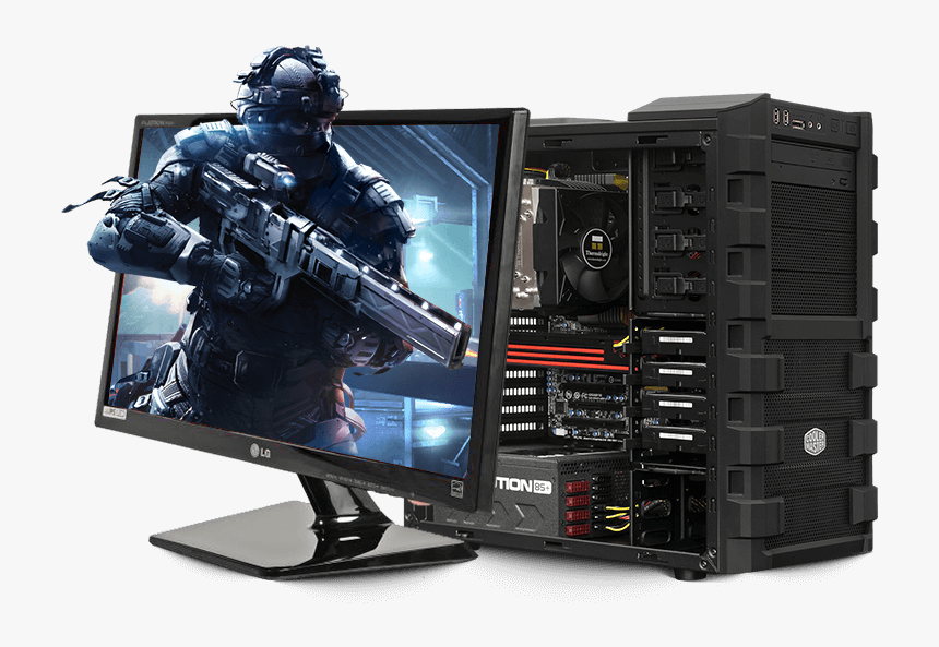 A Gaming Pc With A Soldier Popping Out Of The Monitor, HD Png Download, Free Download