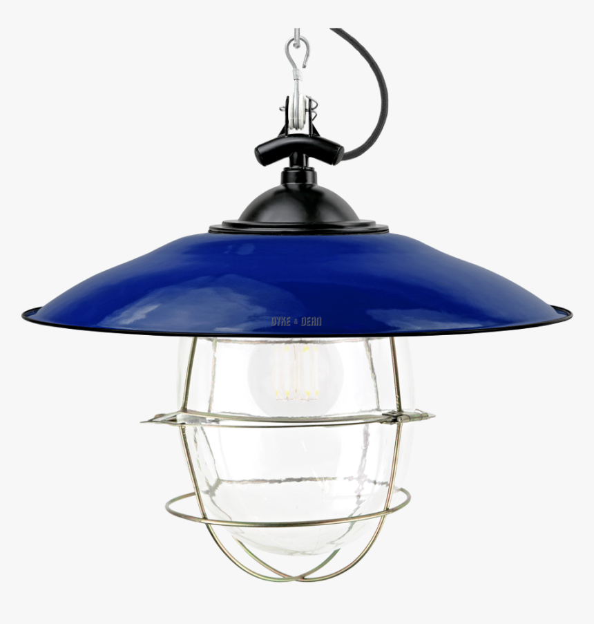 Blue Enamel Shaded Bell Jar Light Brass Cage - Ceiling Fixture, HD Png Download, Free Download