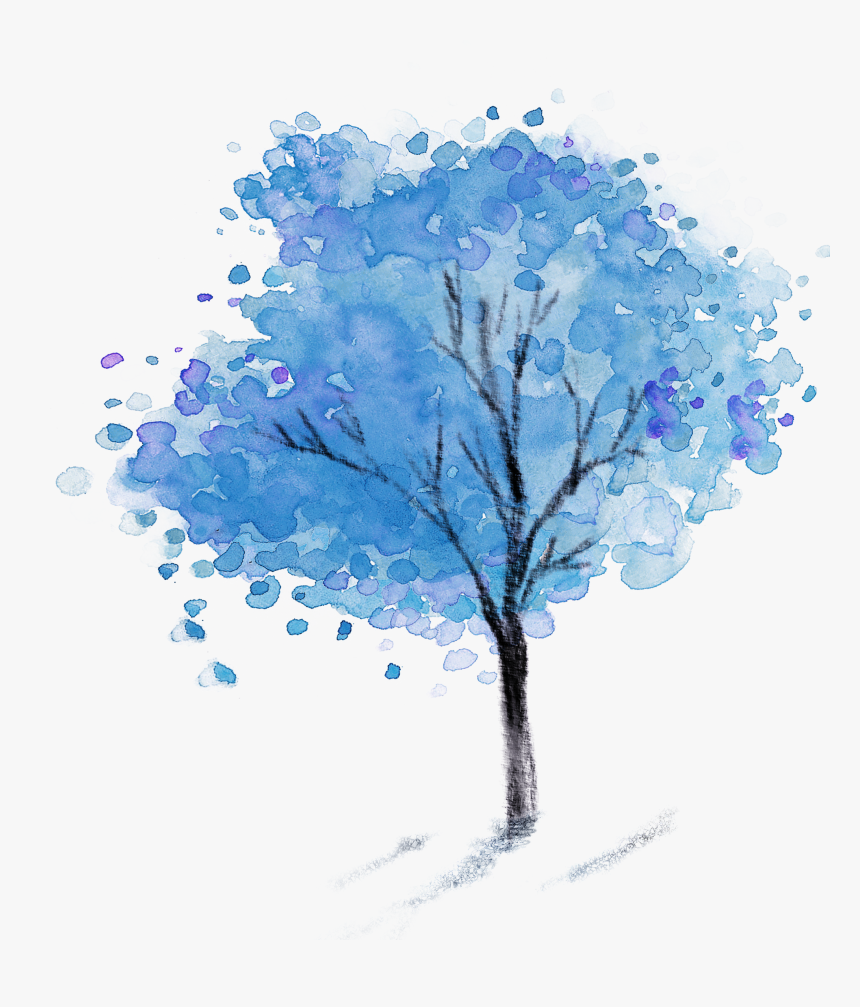 Template Watercolor Painting - Watercolor Painting Blue Tree, HD Png Download, Free Download