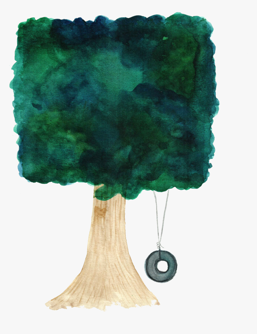 Watercolor Painted Tree With A Tire Swing - Painting, HD Png Download, Free Download
