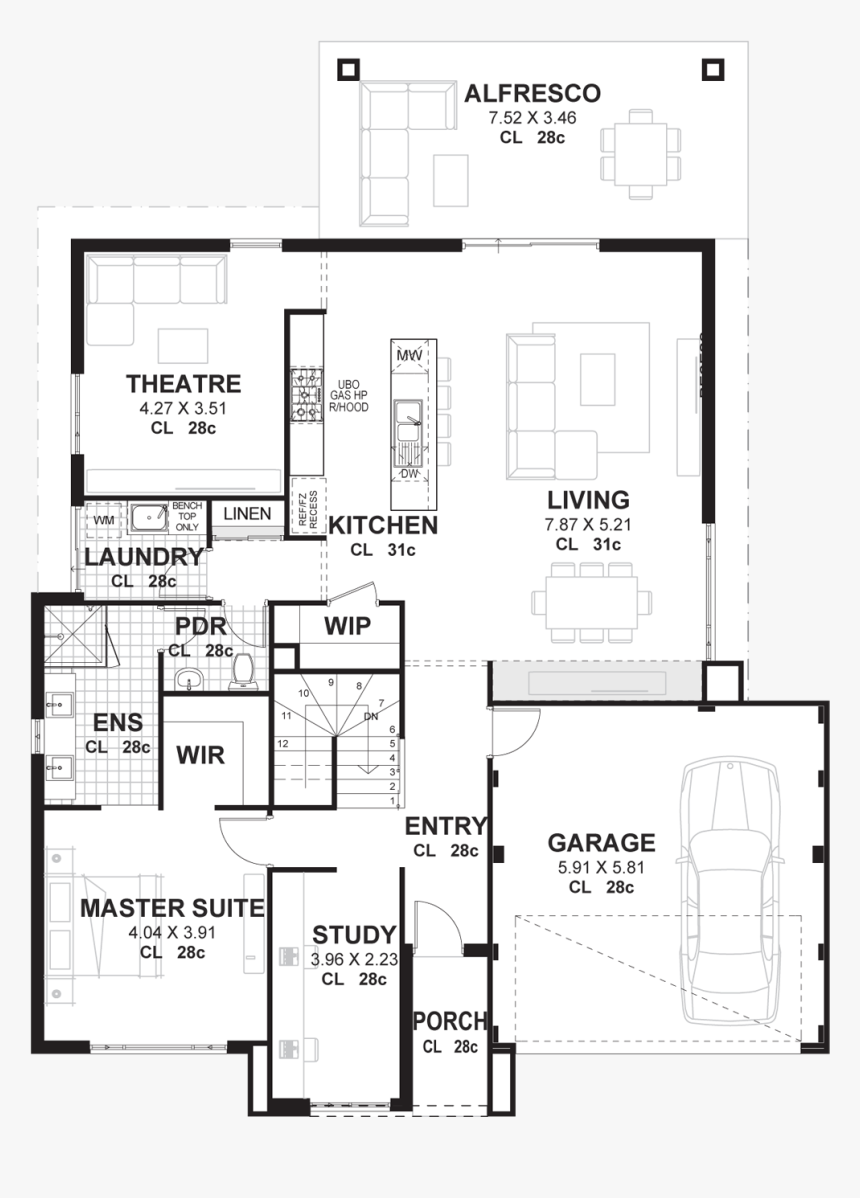 Acclaim Master Suite Down - 15m Wide House Plans, HD Png Download, Free Download