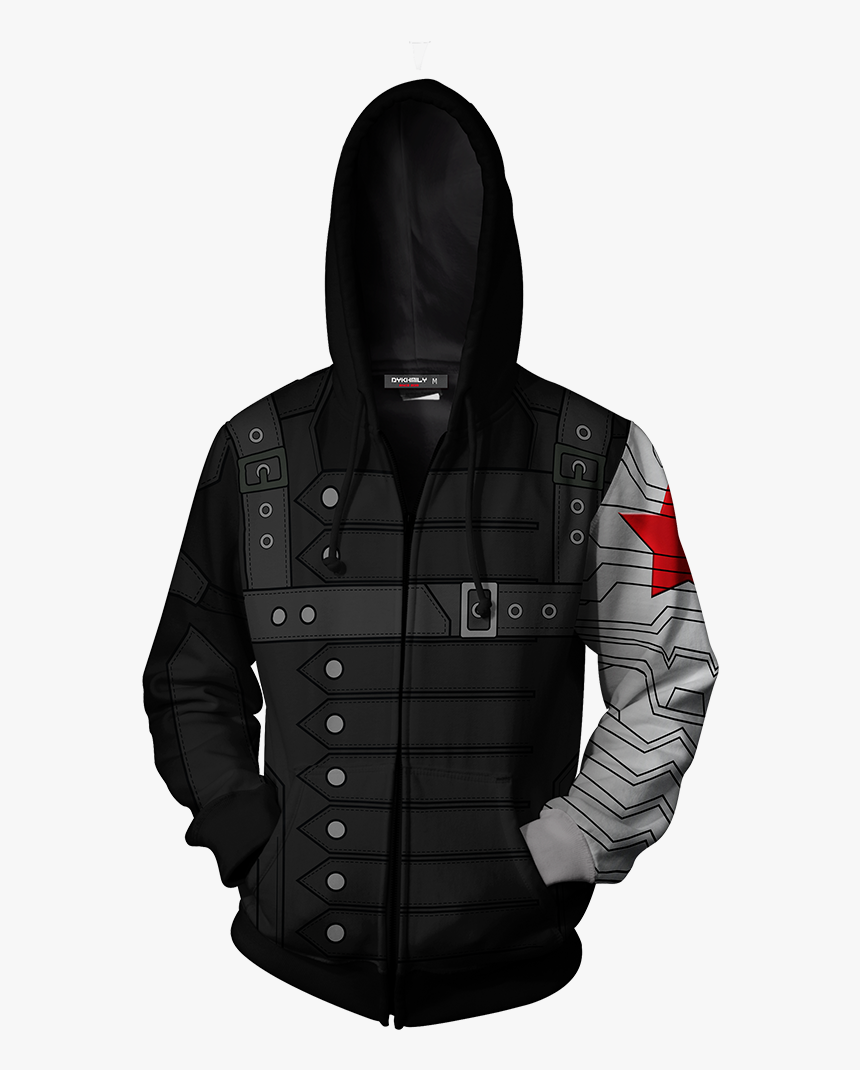 Winter Soldier Cosplay Zip Up Hoodie Jacket - Bucky Barnes Hoodie, HD Png Download, Free Download
