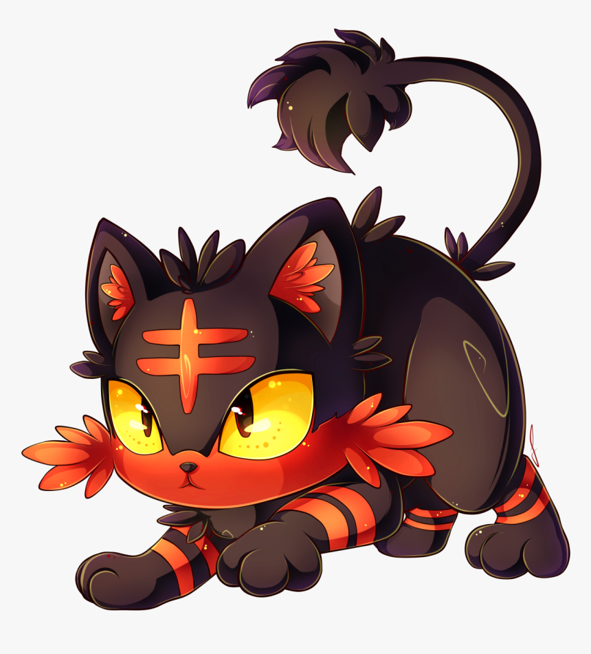 Trick Or Treat,cartoon,clip Art,fictional Character,graphics,black - Cute Pokemon Litten, HD Png Download, Free Download