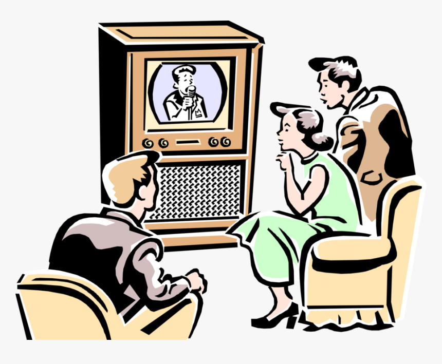 Vector Illustration Of 1950"s Vintage Style Family - Person Watching Tv Clipart, HD Png Download, Free Download