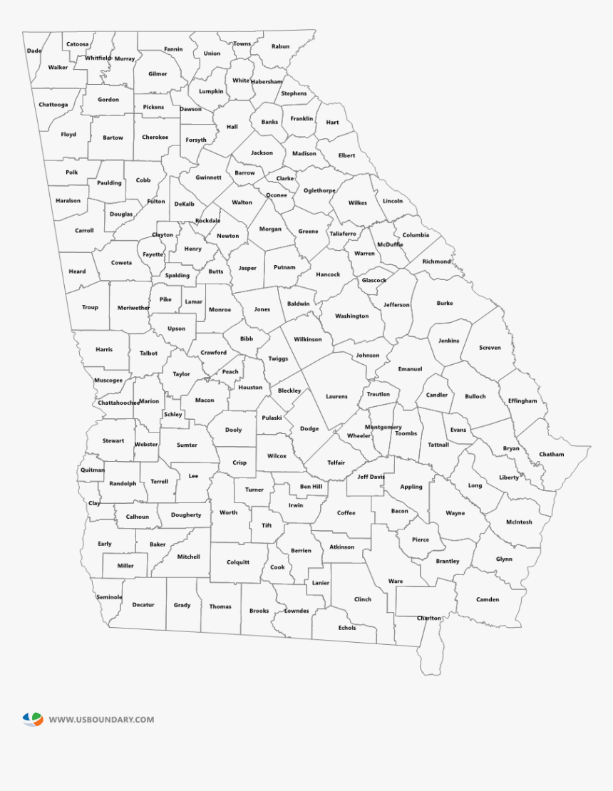 Georgia Counties Outline Map , Png Download - Georgia County Map