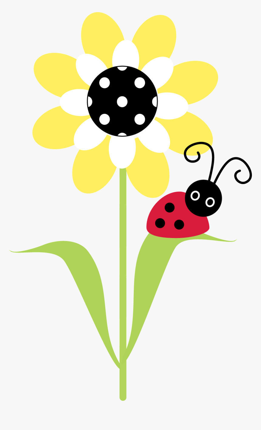 Sunflower Clipart Ladybug - Pretty Flower With Ladybug Clipart, HD Png Download, Free Download