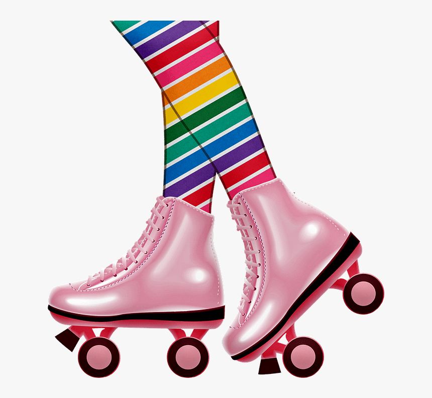 Cartoon Drawing Of Rainbow Striped Legs Wearing Pink - Very Easy Roller Skates, HD Png Download, Free Download