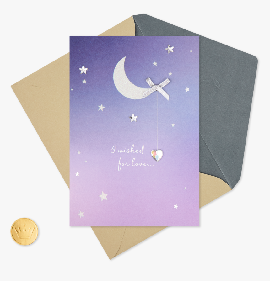 Silver Moon And Stars With Dangling Gem Anniversary - Greeting Card, HD Png Download, Free Download