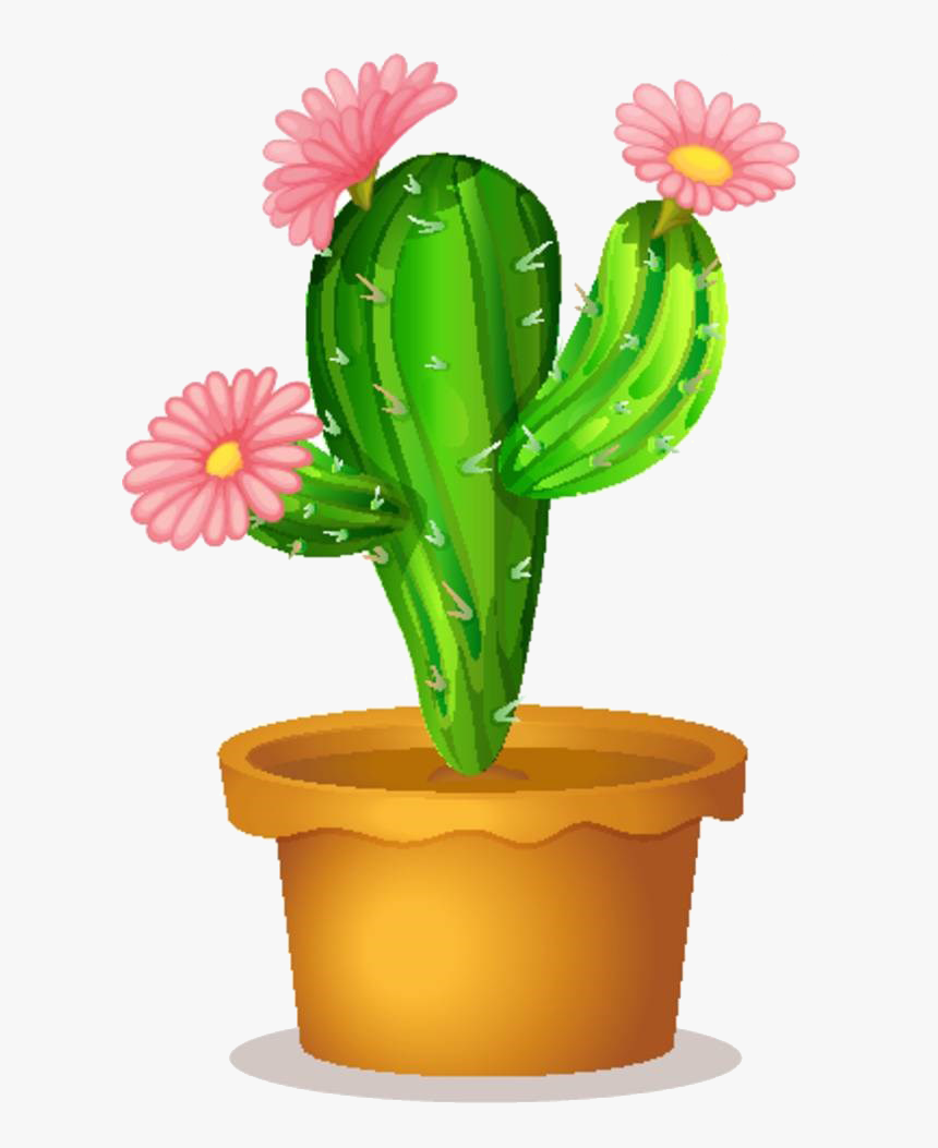 Cactus Png Clipart - Cartoon Cactus With Flowers, Transparent Png - kindpng