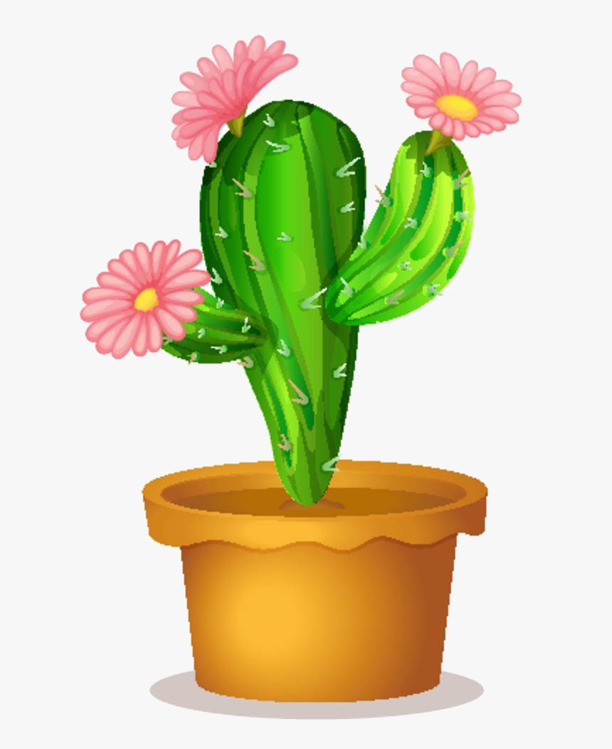 Cactus Png Clipart - Cartoon Cactus With Flowers, Transparent Png, Free Download