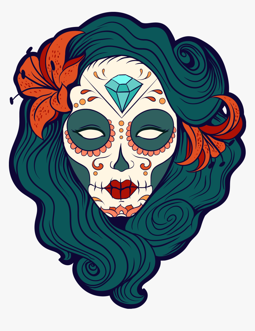 Safflower United Skull Calavera Sticker Makeup Dead - Woman Sugar Skull Png, Transparent Png, Free Download