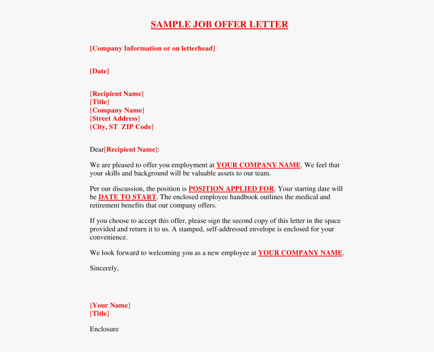 Offer Letter Sample Free Job Template Templates At - Offer Letter Format Pdf, HD Png Download, Free Download