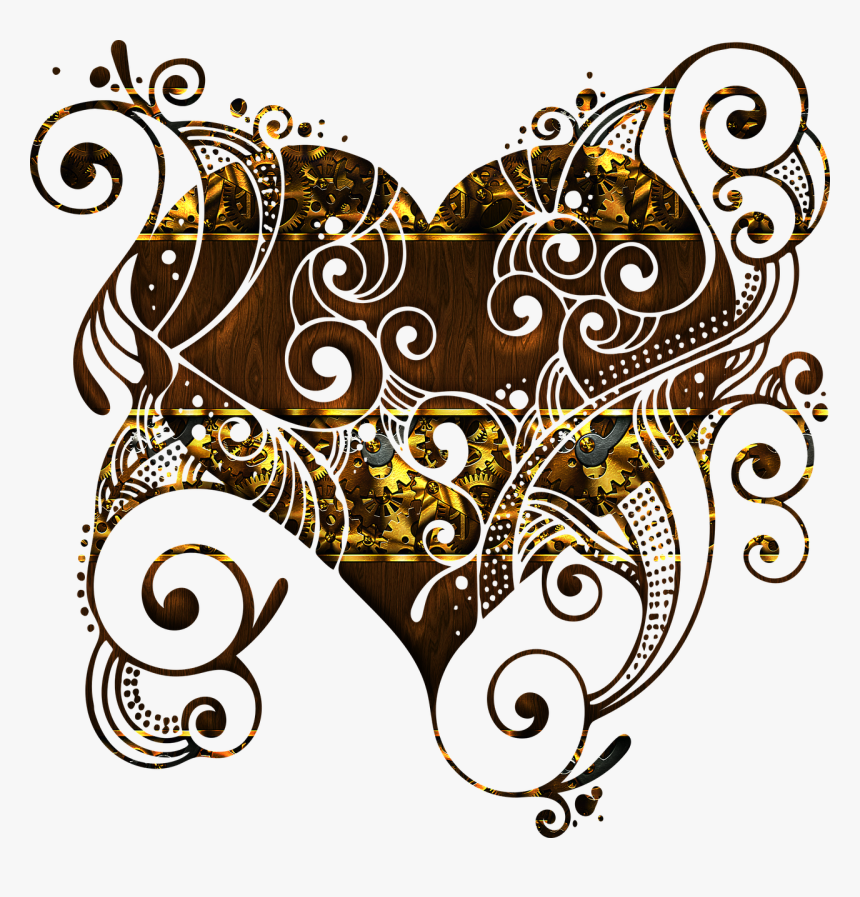 Flourish Heart, Gold Plated, Romantic, Couple Love - Free Vector And Heart Flourish Or Flourish Or Ornament, HD Png Download, Free Download