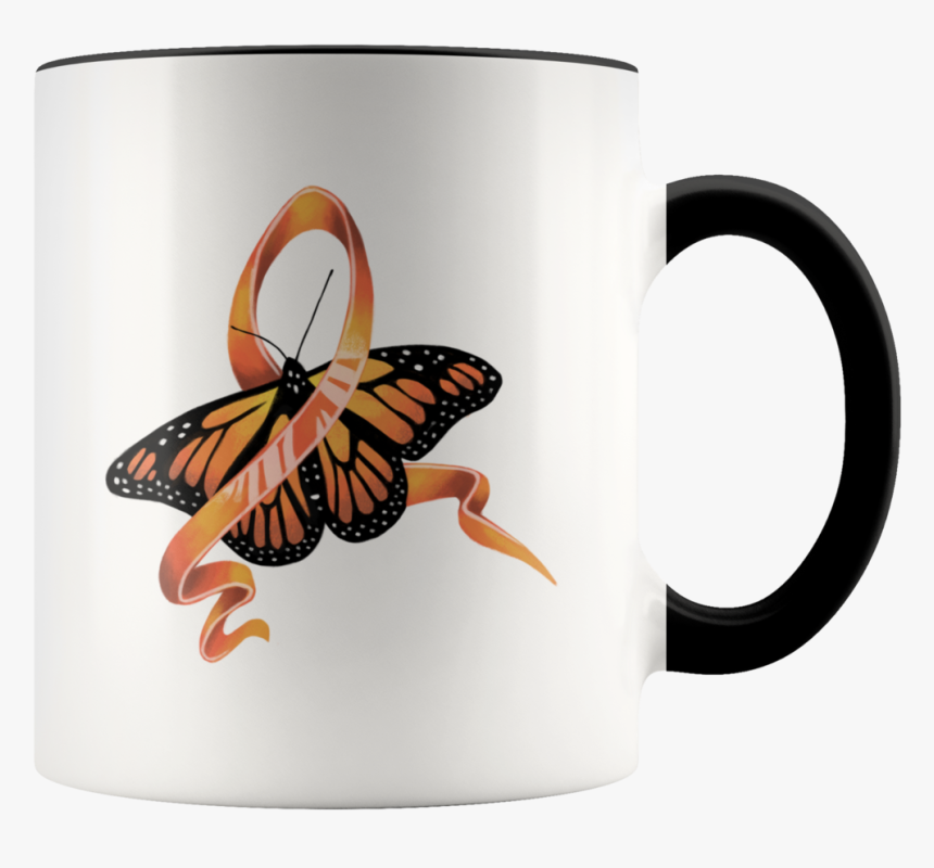 Leukemia Orange Ribbon Butterfly Mug - Just A Mom Trying Not To Raise Assholes Cup, HD Png Download, Free Download