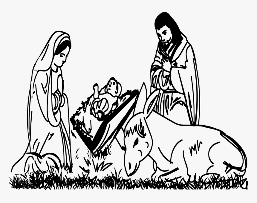 Christmas Manger, Jesus Baby, Mary, Joseph, Donkey - Cartoon, HD Png Download, Free Download