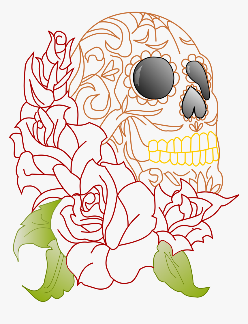 Sugar Skull & Roses Clip Arts - Skull, HD Png Download, Free Download