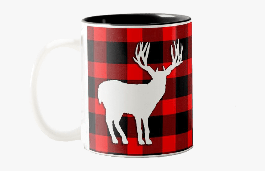 White Silhouette Stag Plaid Mug - Coffee Cup, HD Png Download, Free Download