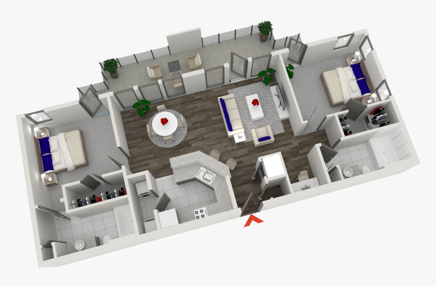 Roof Top Terrace - 2 Bedroom Condo Floor Plan Atlanta, HD Png Download, Free Download