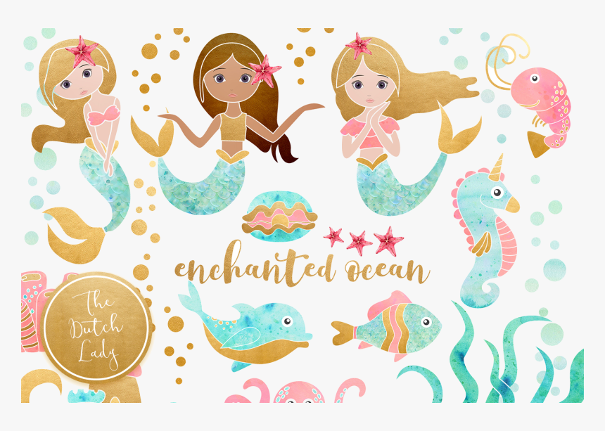 Ocean Enchanted Mermaid Clipart Set Transparent Png - Mermaid Clipart, Png Download, Free Download