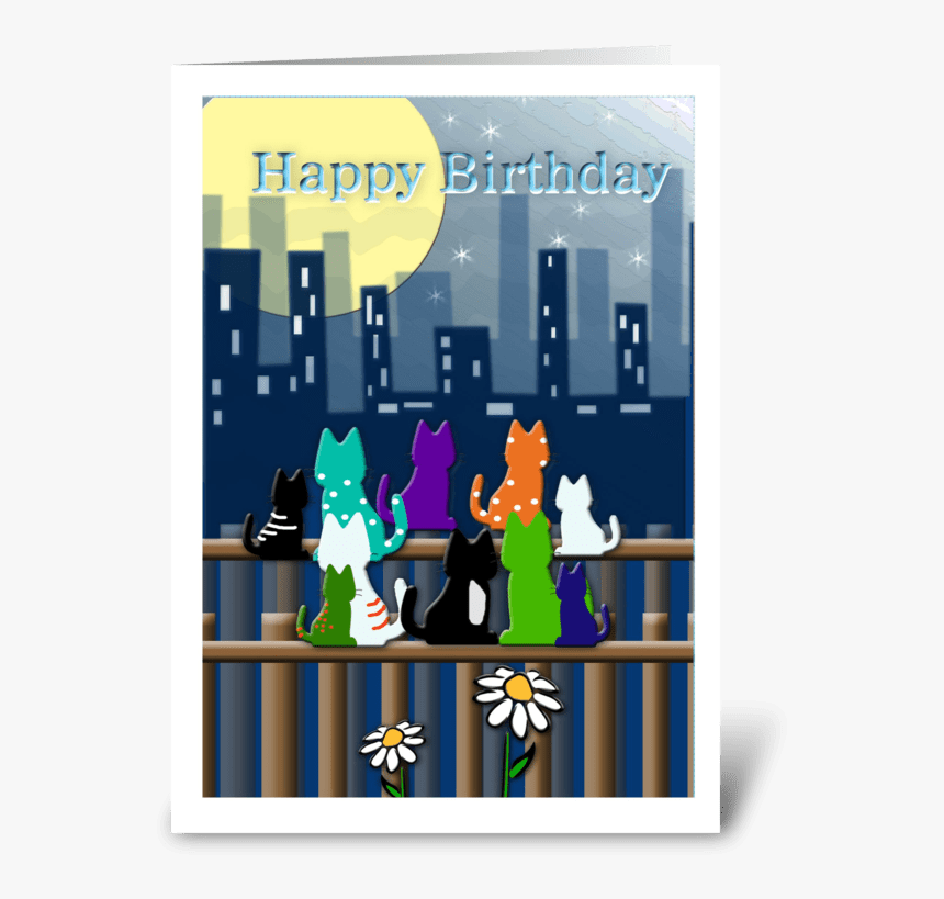 Cool Cat Birthday, Colorful Greeting Card - Cartoon, HD Png Download, Free Download