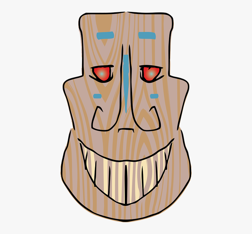 Tiki, Face, Mask, Drawing, Wood, Smile - Tiki, HD Png Download, Free Download