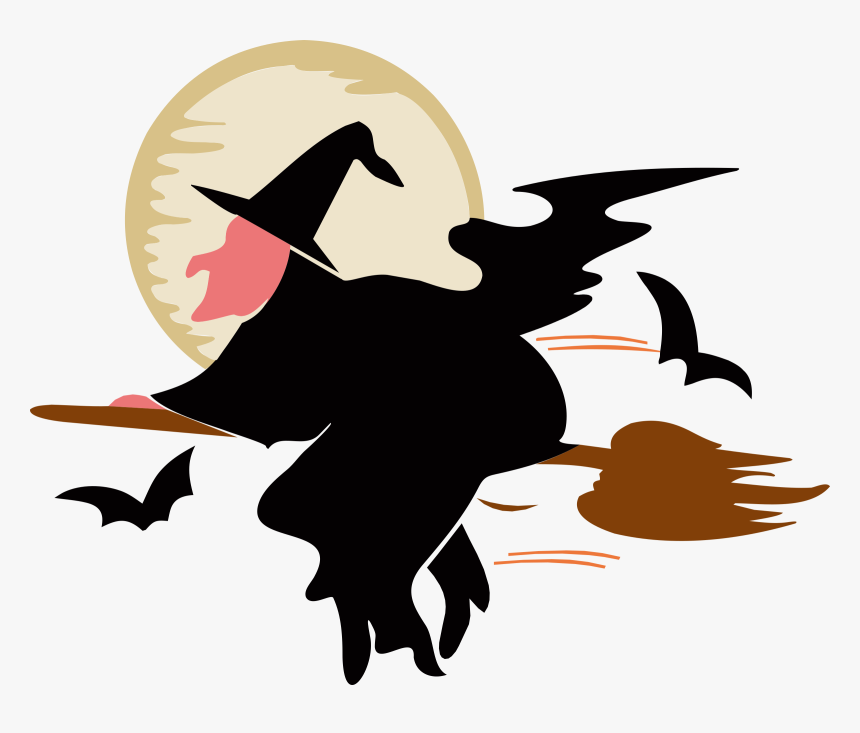 Witch Over Silvery Moon Clip Arts - Halloween Black And White Images Witch, HD Png Download, Free Download
