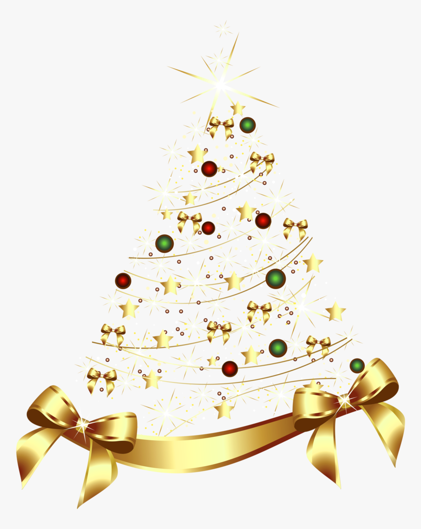 Large Transparent Gold Christmas Tree With Gold Bow - Transparent Gold Christmas Tree, HD Png Download, Free Download