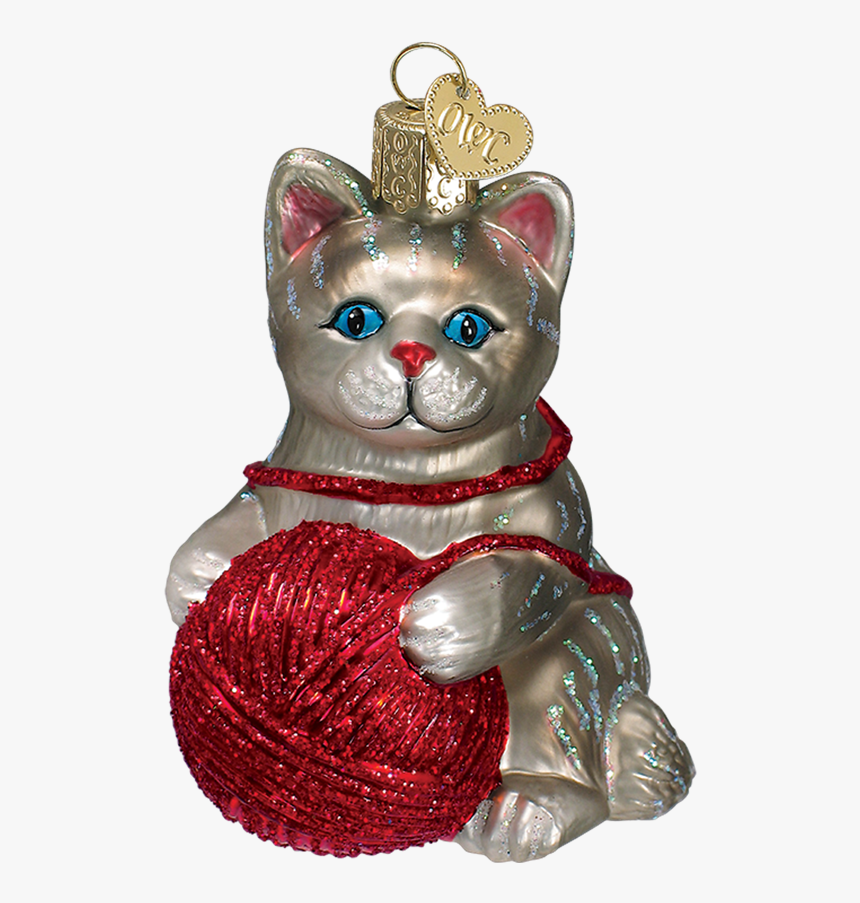 Grey Kitten Ornament With Ball Of Yarn, HD Png Download, Free Download