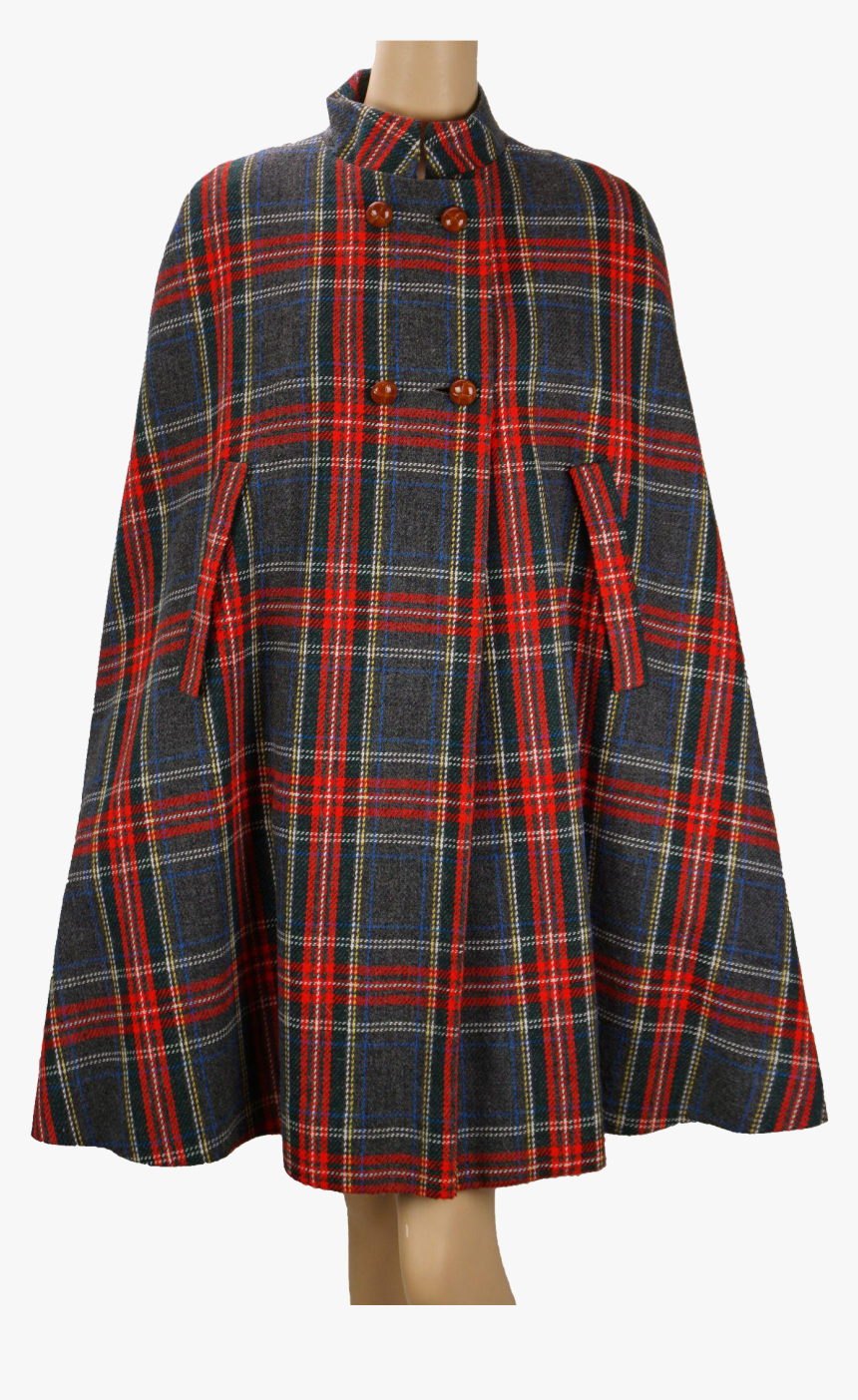 70s Cape Red And Gray Plaid Wool Coat Outerwear At - Plaid, HD Png Download, Free Download