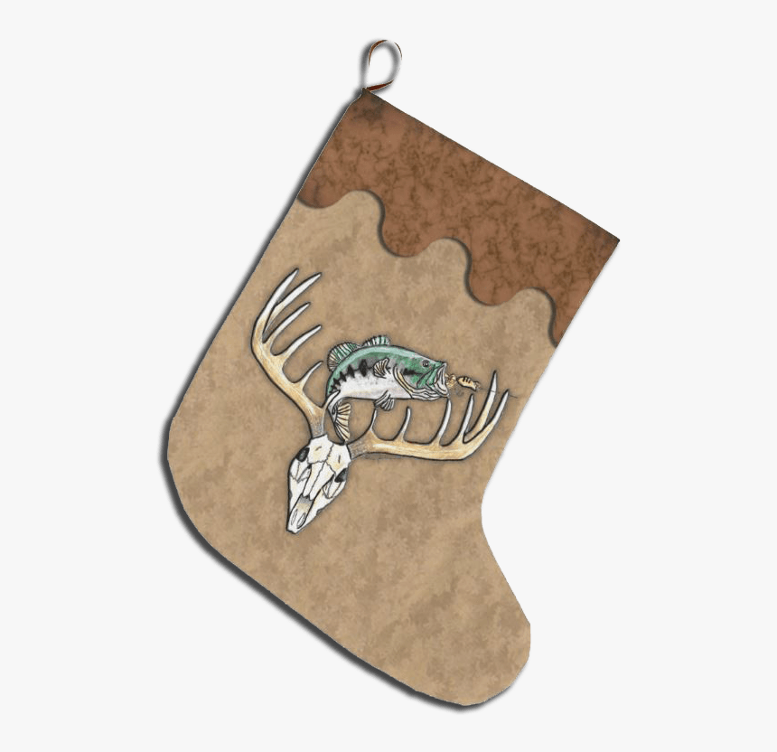 Fishing Hunting Deer Antlers Jumping Fish Large Christmas - Christmas Stocking, HD Png Download, Free Download