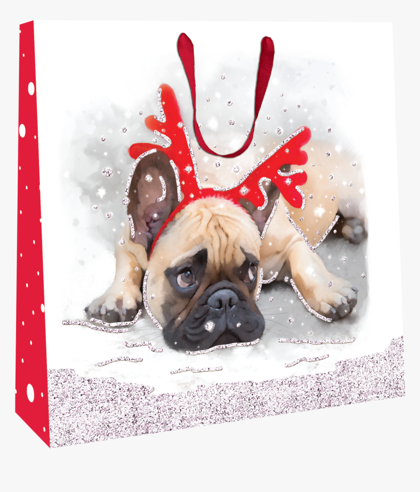 Small Pug With Antlers 22cm X 22cm Christmas Gift Bag - Pug, HD Png Download, Free Download