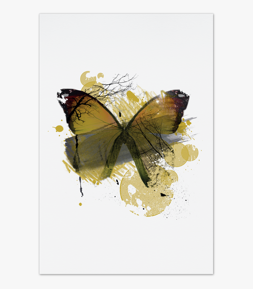 Yellow Butterfly Art Card - Brush-footed Butterfly, HD Png Download, Free Download