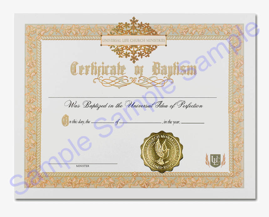 Holy Baptism Certificate - Universal Life Church, HD Png Download, Free Download