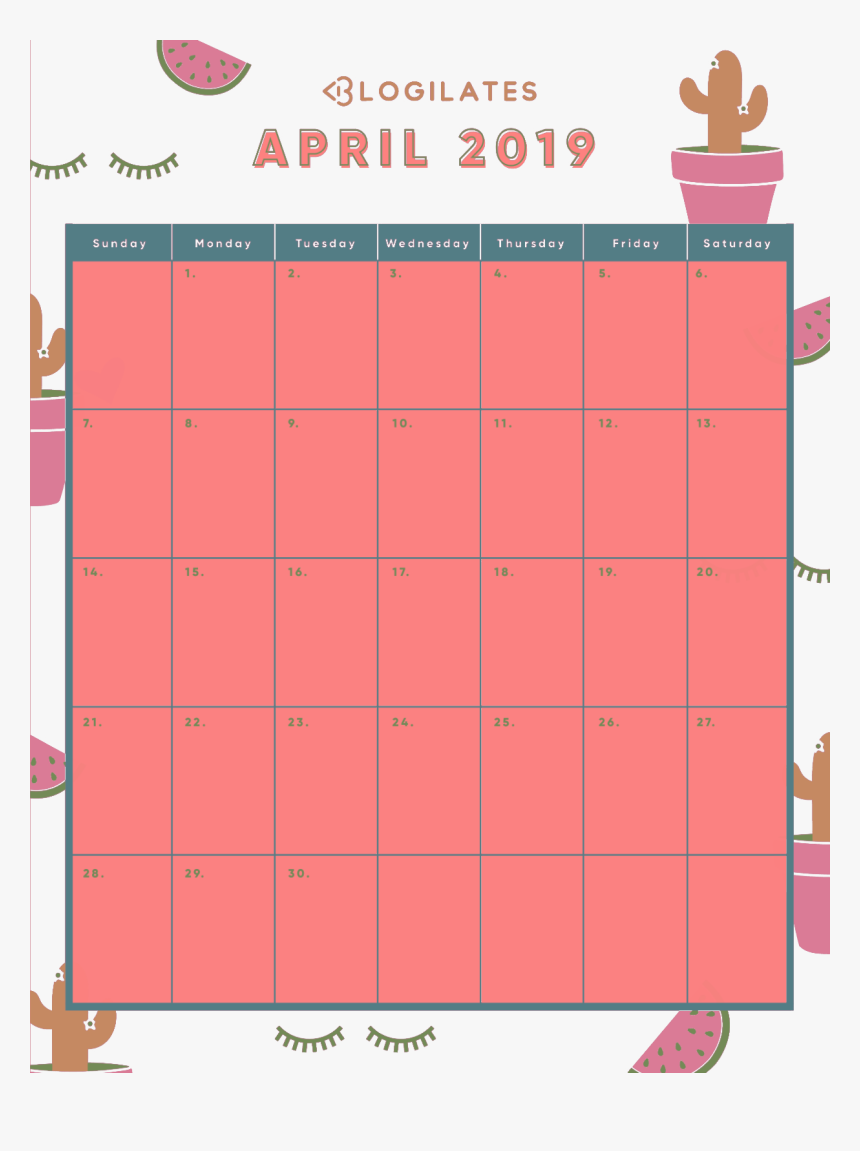 April Calendar Png 2019 Image - Calendar Png 2019 Month, Transparent Png, Free Download